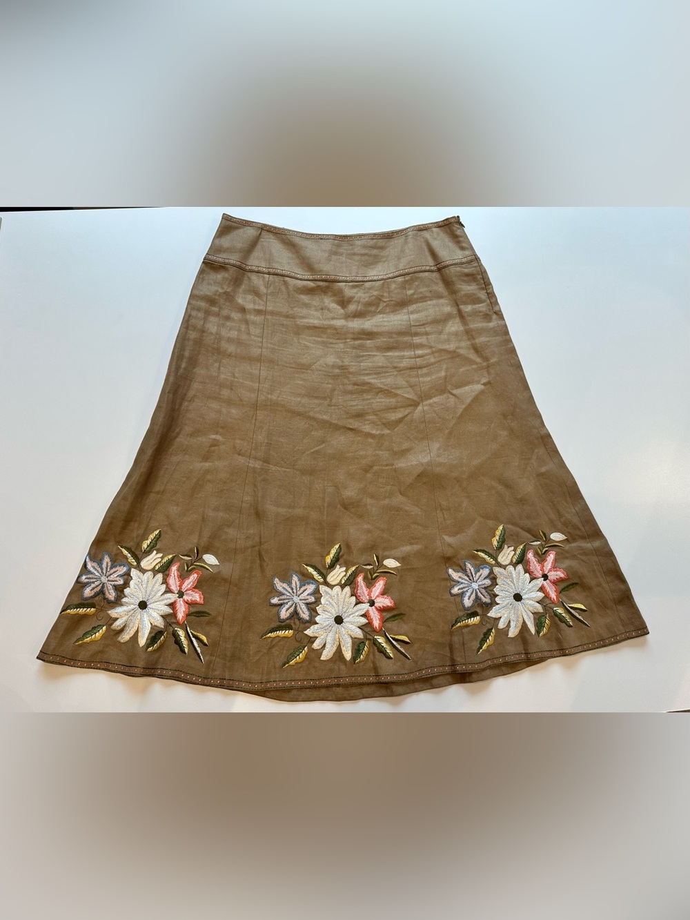 SFA Saks Fifth Avenue Linen Embroidered Floral A-Line Skirt 14
